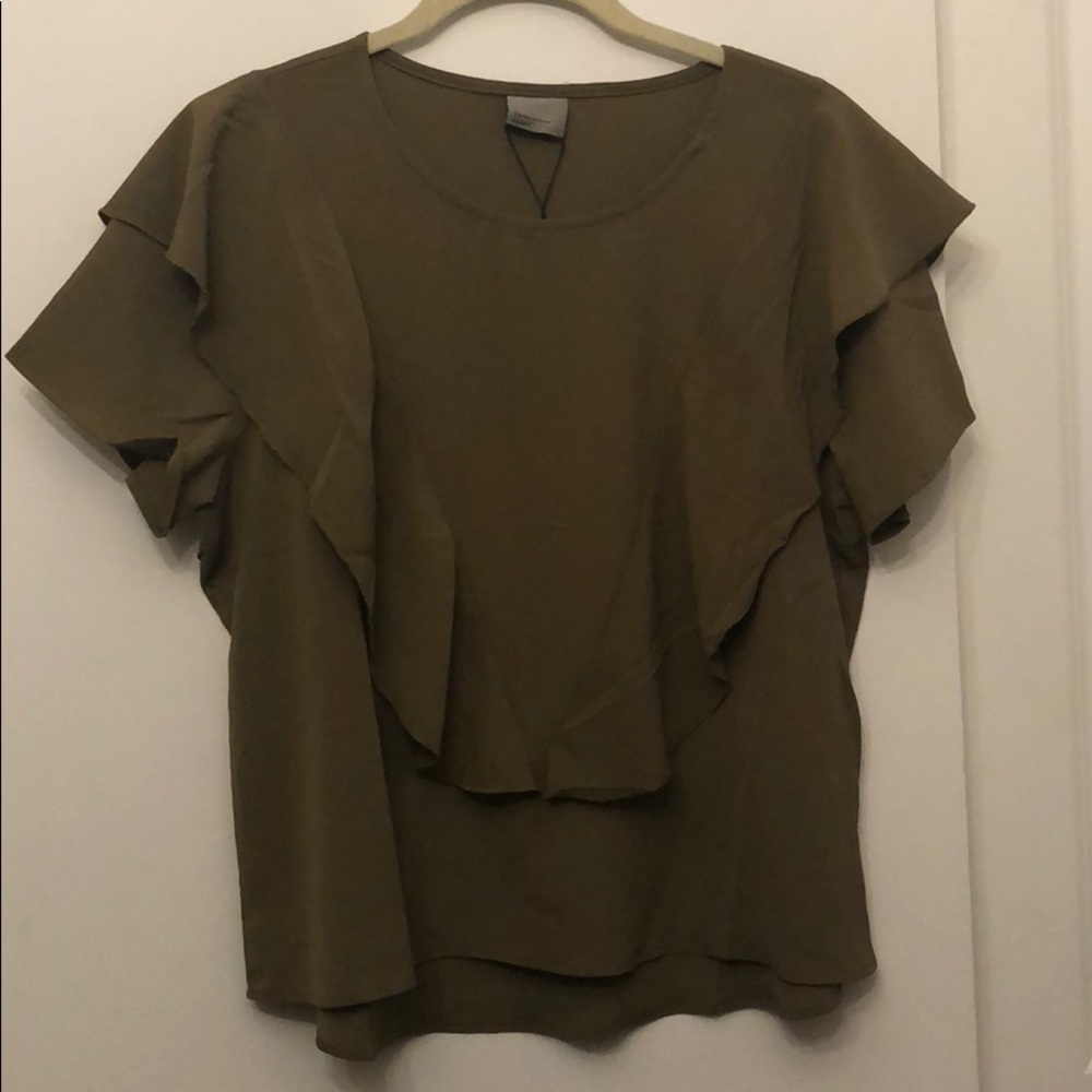 Olive green ruffle blouse